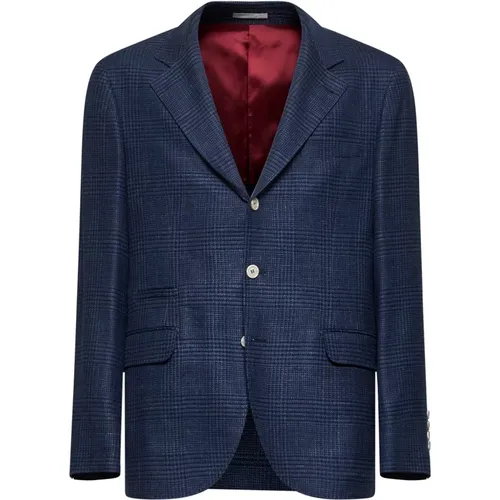 Blazers, male, , Size: L Prince of Wales Blazer - BRUNELLO CUCINELLI - Modalova