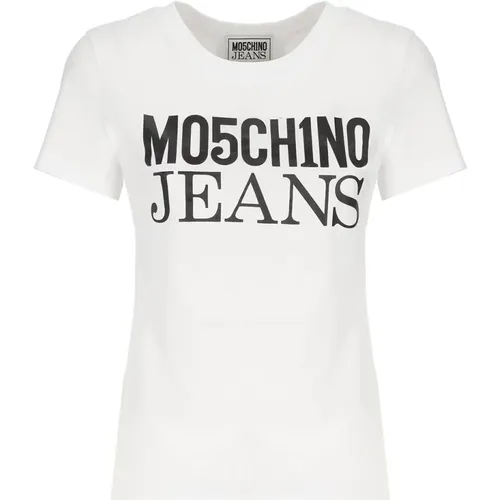 Weiße Baumwoll-T-Shirt mit Logo-Print , Damen, Größe: L - Moschino - Modalova