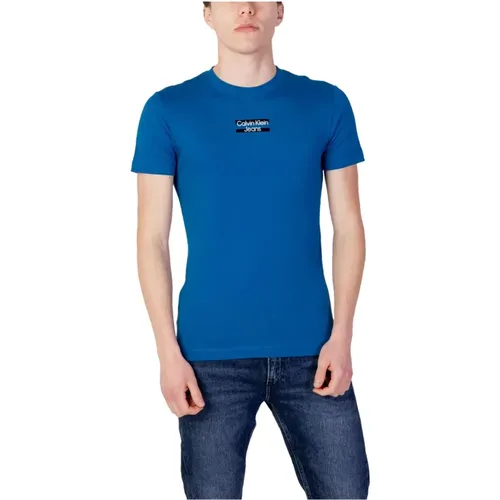 Blaues einfarbiges T-Shirt für Männer , Herren, Größe: XL - Calvin Klein Jeans - Modalova