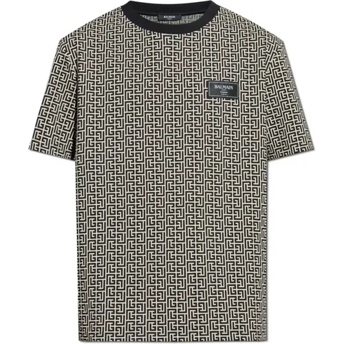 T-Shirts, male, , Size: M T-shirt with monogram - Balmain - Modalova
