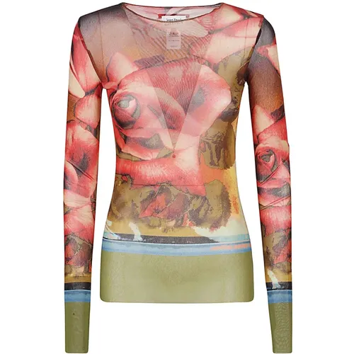Blumenmuster Langarm T-shirt , Damen, Größe: S - Jean Paul Gaultier - Modalova