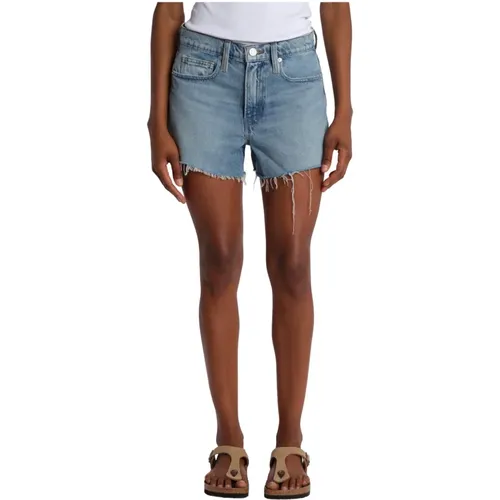 Blaue Frayed Shorts , Damen, Größe: W26 - Frame - Modalova