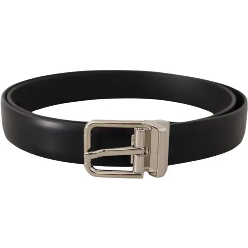 Belts, male, , Size: 100 CM Silver Logo Buckle Leather Belt - Dolce & Gabbana - Modalova