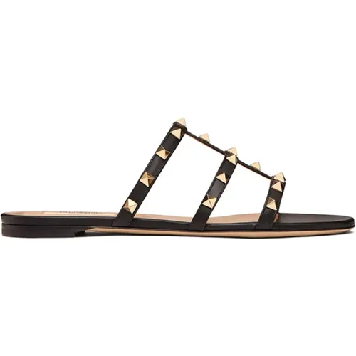 Slides Sandalen Schwarz Leder , Damen, Größe: 36 EU - Valentino Garavani - Modalova