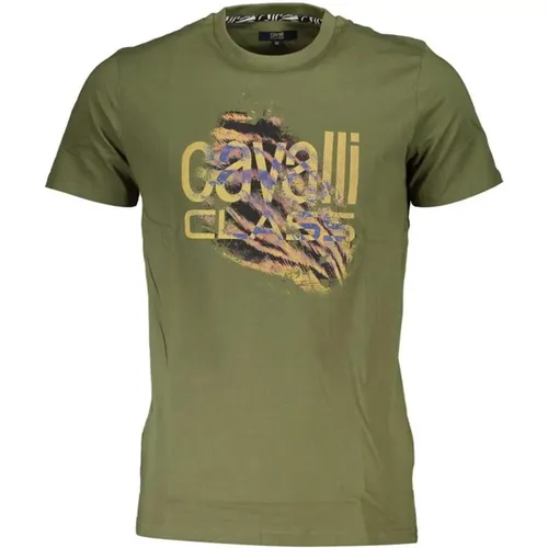 Logo Print Grünes Baumwoll-T-Shirt Männer , Herren, Größe: 2XL - Cavalli Class - Modalova