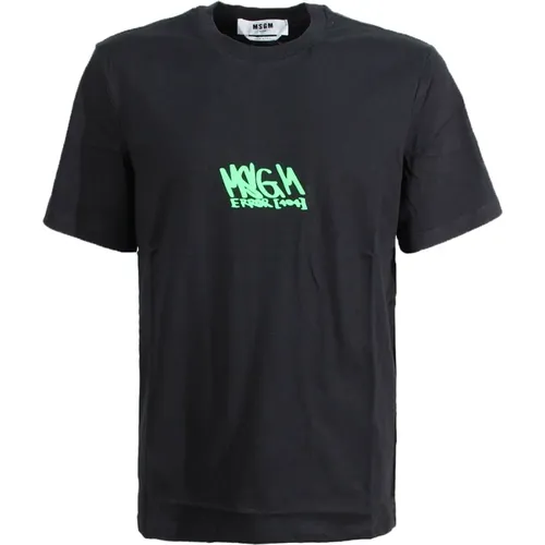 Schwarzes Logo Print Crew-neck T-shirt , Herren, Größe: XL - Msgm - Modalova