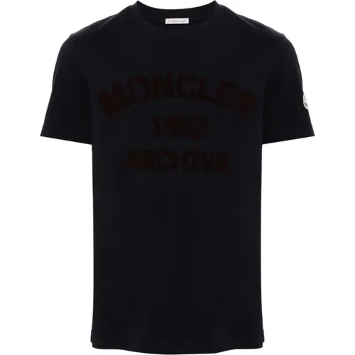 Blauer Baumwoll-Jersey-Logo-T-Shirt , Herren, Größe: M - Moncler - Modalova