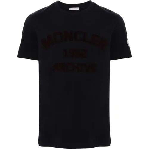 Blauer Baumwoll-Jersey-Logo-T-Shirt , Herren, Größe: S - Moncler - Modalova