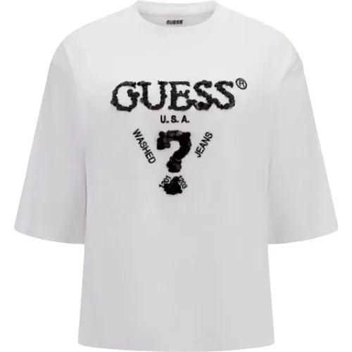 Pailletten Front Logo T-shirt , Damen, Größe: XS - Guess - Modalova