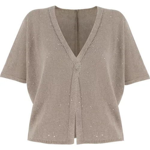 Contemporary Linen Cardigan with Sequin Embellishments , female, Sizes: XS - Le Tricot Perugia - Modalova