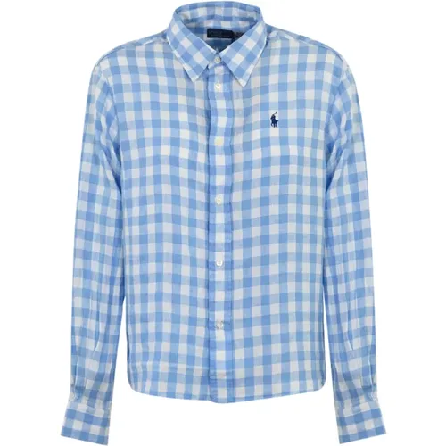 Blaues Leinenhemd Langarm Knopfverschluss Besticktes Logo - Ralph Lauren - Modalova