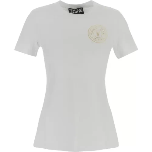 Logo Baumwoll T-Shirt , Damen, Größe: M - Versace Jeans Couture - Modalova