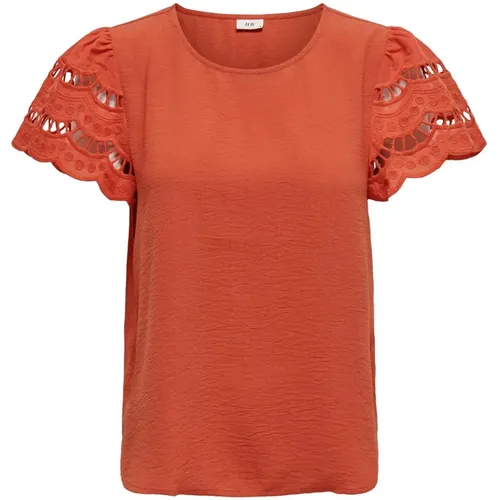 Orange Embroidered Half Sleeve T-shirt , female, Sizes: L, XL, XS, S - Jacqueline de Yong - Modalova
