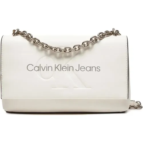 Weiße Schultertasche mit Clip-Verschluss - Calvin Klein Jeans - Modalova