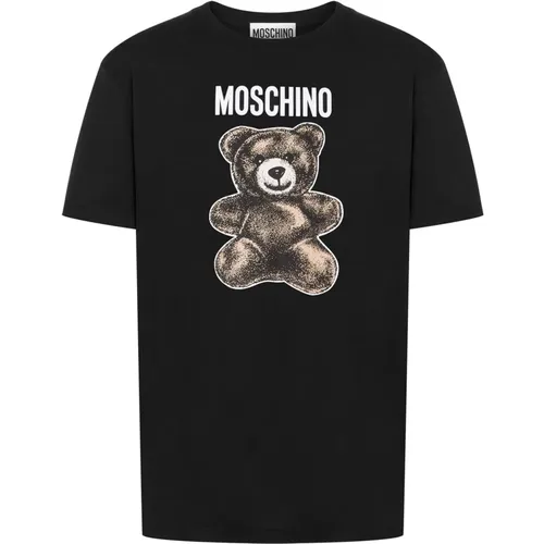 T-Shirts, male, , Size: M Crew Neck T-shirt with Teddy Bear Logo - Moschino - Modalova