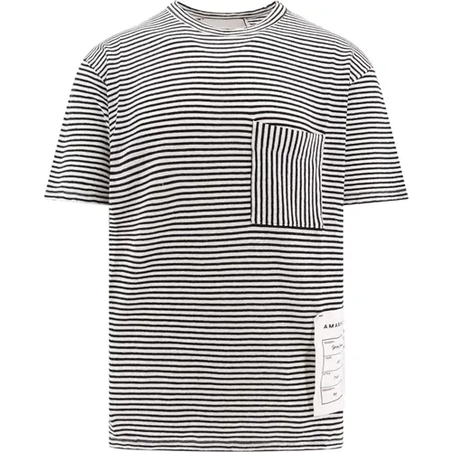 Black Linen Cotton Crew-neck T-Shirt , male, Sizes: M, S - Amaránto - Modalova