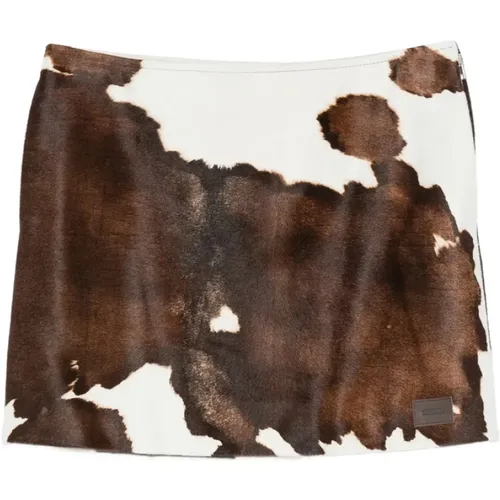 Short Skirts, female, , Size: XS Brown Cow Print A-Line Skirt - Moschino - Modalova
