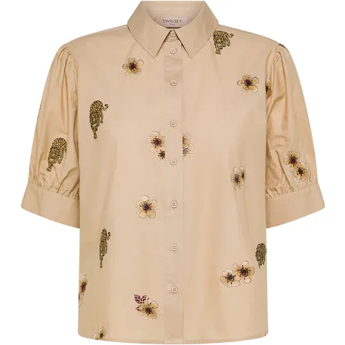 Flower Cheetah Print Cotton Shirt , female, Sizes: M - Twinset - Modalova