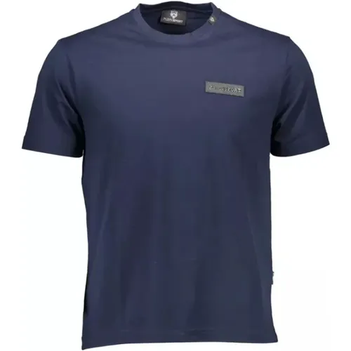 Blaues Baumwoll-T-Shirt mit Rückendruck - Plein Sport - Modalova