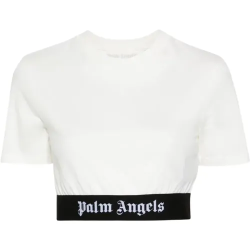 Logo Band Crop T-shirt Weiß , Damen, Größe: S - Palm Angels - Modalova