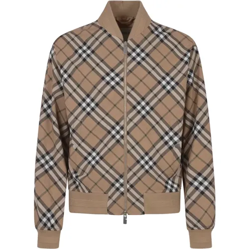 Bomber Jackets, male, , Size: M Check Print Harrington Wool-Blend Jacket - Burberry - Modalova