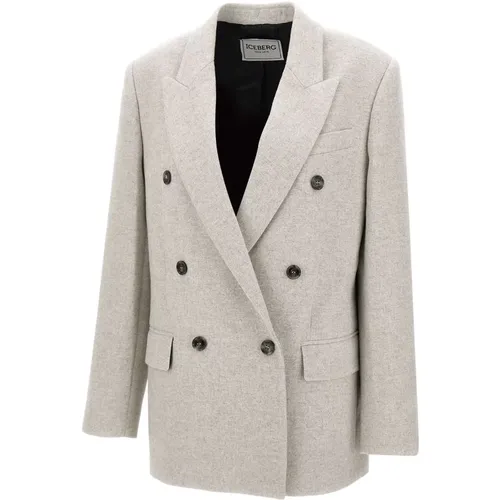 Grey Wool Blend Blazer , female, Sizes: 2XL, XL, M, L - Iceberg - Modalova