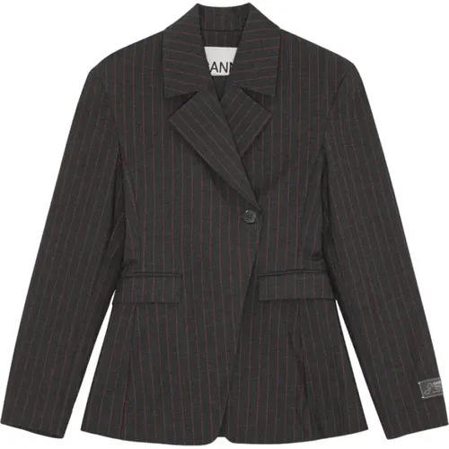 Blazers, female, , Size: XS Striped Jacket with Notched Lapels - Ganni - Modalova