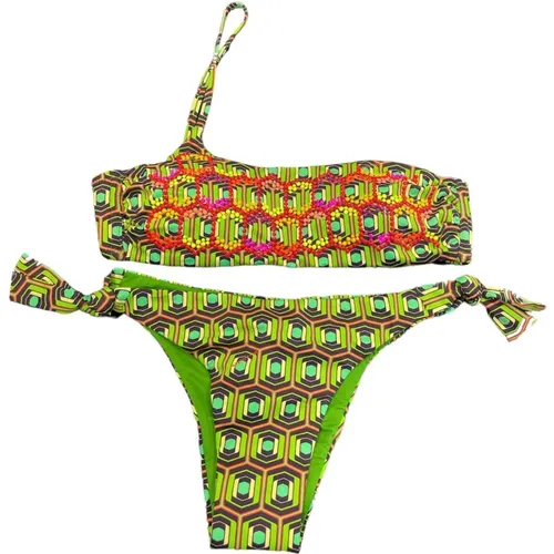 Geometrisches Hexagon Ein-Schulter Bikini Top , Damen, Größe: S - Miss Bikini - Modalova