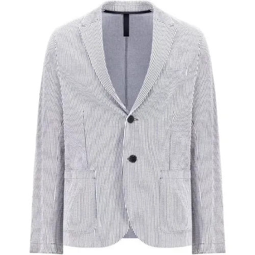 Blue and Cream Seersucker Striped Blazer , male, Sizes: M - Harris Wharf London - Modalova