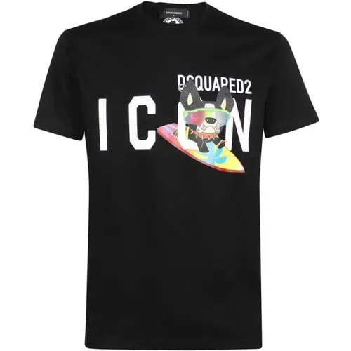 T-Shirts, male, , Size: S Icon Printed T-Shirt - Dsquared2 - Modalova