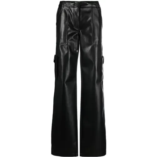 Straight Trousers, female, , Size: 2XS Wide Faux Leather Trousers - Ermanno Scervino - Modalova