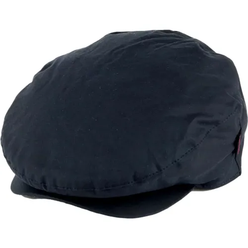 Caps, male, , Size: M Navy Cheviot Wax Flat Cap with Tartan Earflaps - Barbour - Modalova