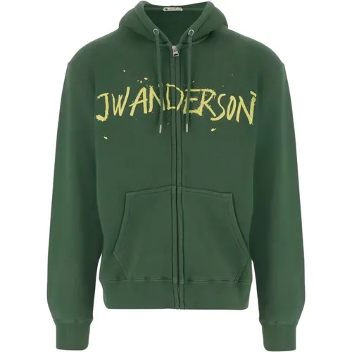 Zip-throughs, male, , Size: XL Zip Front Print Hoodie - JW Anderson - Modalova