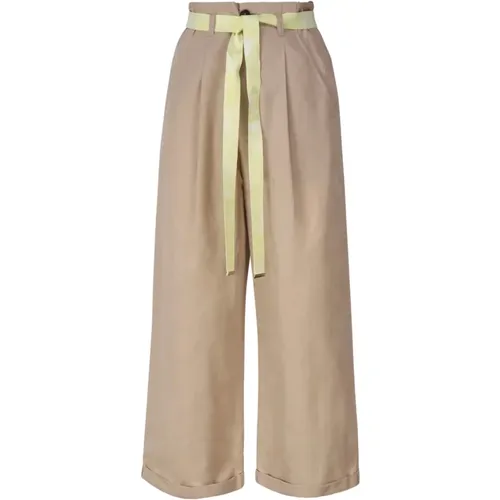 Wide Trousers, female, , Size: M High-waisted Belted Wide-leg Trousers - pinko - Modalova