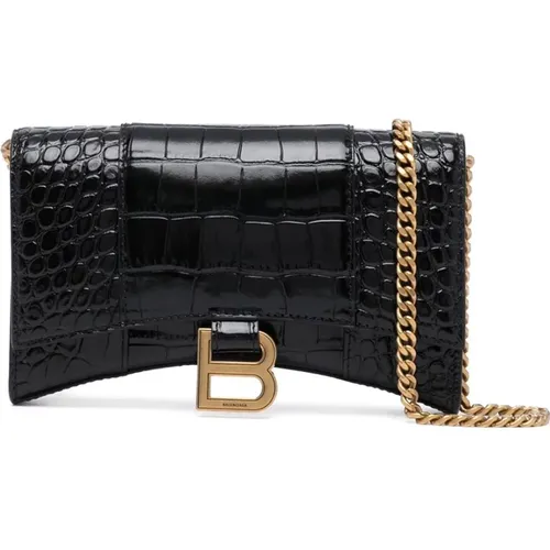 Crocodile Effect Wallet with Chain , female, Sizes: ONE SIZE - Balenciaga - Modalova