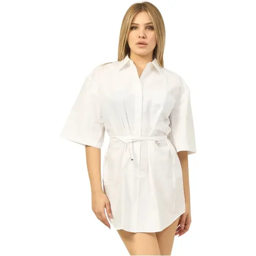 Weiße Hemdblusenkleid mit Kurzen Ärmeln , Damen, Größe: 2XL - Hugo Boss - Modalova