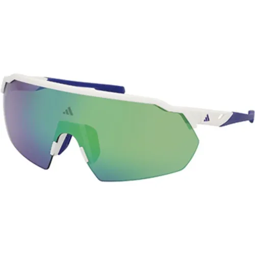 Sunglasses, unisex, , Size: ONE SIZE Sporty Sunglasses in Matte White/Green - Adidas - Modalova