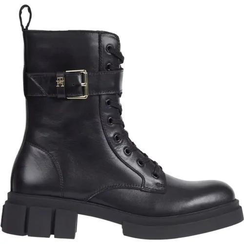 Stylische schwarze Biker Ankle Boots , Damen, Größe: 37 EU - Tommy Hilfiger - Modalova