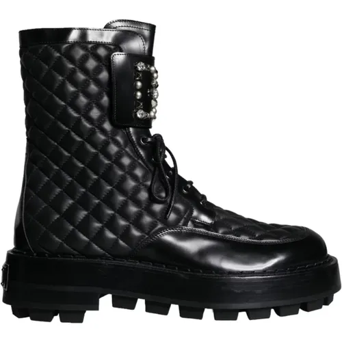 Schwarze Leder Mid Calf Stiefel - Dolce & Gabbana - Modalova