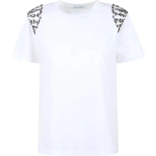 Embroidered Cotton T-Shirt , female, Sizes: M, L - alberta ferretti - Modalova