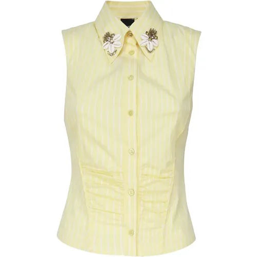 Jewel Embellished Striped Sleeveless Shirt , female, Sizes: 2XS, XS - pinko - Modalova