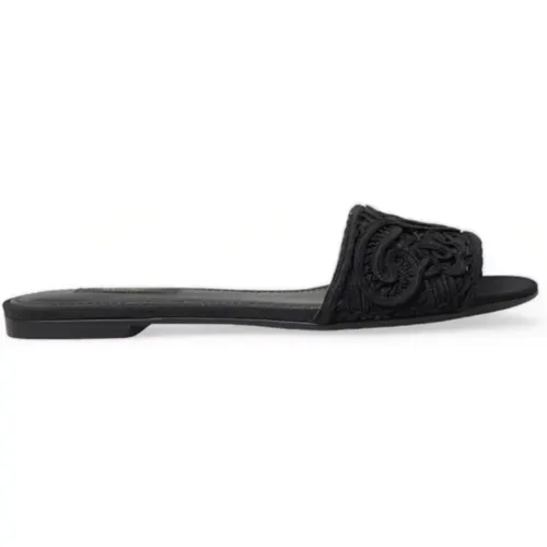 Slide Sandalen mit Herzstickerei , Damen, Größe: 37 EU - Dolce & Gabbana - Modalova
