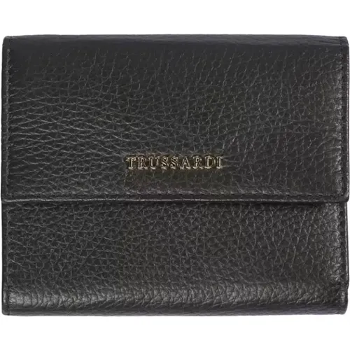 Embossed Leather Womens Wallet with Press Button Closure , male, Sizes: ONE SIZE - Trussardi - Modalova