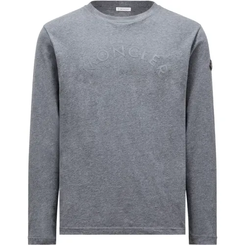 Grey Logo Long Sleeve T-Shirt , male, Sizes: M, L, XL - Moncler - Modalova