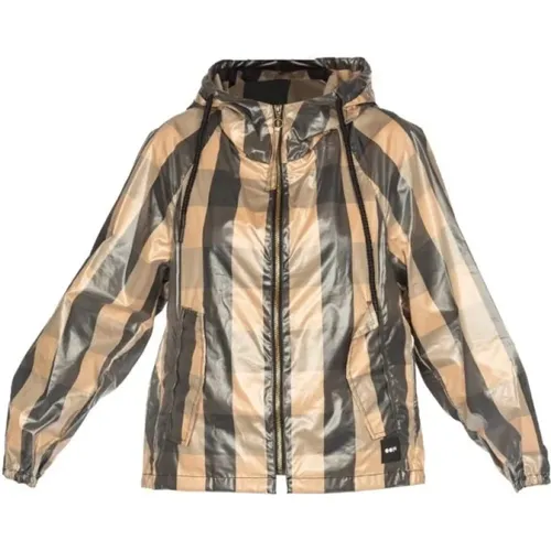 Oversized Checkered Short Jacket with Hood , female, Sizes: XS, S - OOF Wear - Modalova