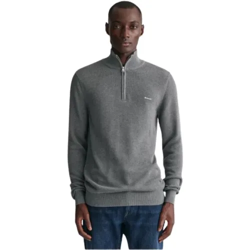 Turtlenecks, male, , Size: L Classic Cotton Piqué Half-Zip Sweater - Gant - Modalova