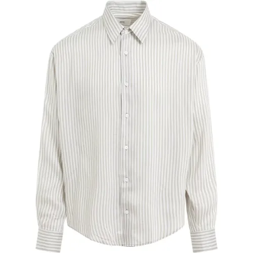 Striped Beige Viscose Silk Shirt , male, Sizes: L, M - Ami Paris - Modalova