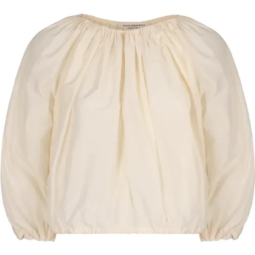 Blouses, female, , Size: S Adjustable Drawstring Hem Gathered Blouse - Philosophy di Lorenzo Serafini - Modalova