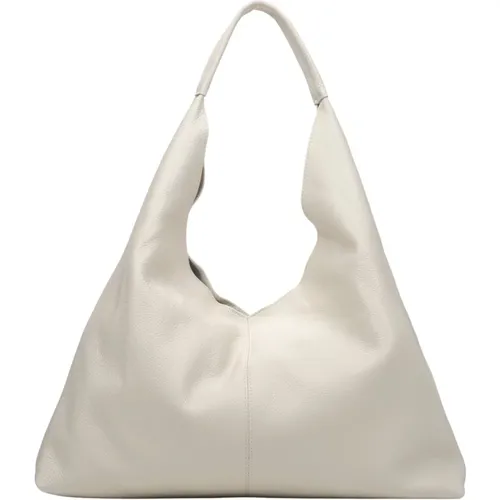 Damen Creme Hobo Tasche aus Premium Italienischem Leder Er00115412 , Damen, Größe: ONE Size - Estro - Modalova