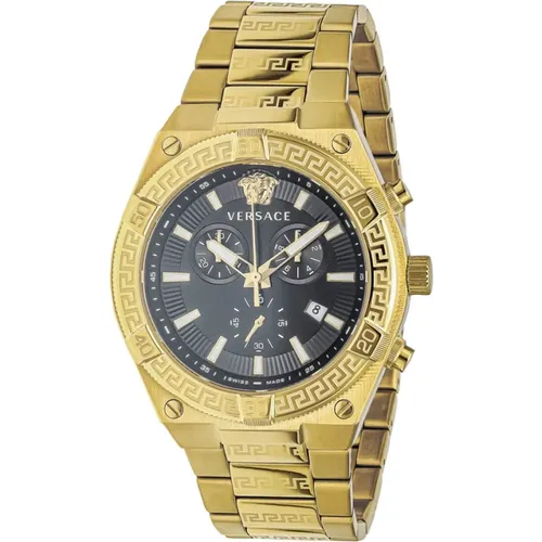 Sporty Greca Chronograph Gold Watch , male, Sizes: ONE SIZE - Versace - Modalova
